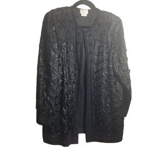 Vtg Tan-Chho Women's Silk Sequin Black Cardigan Cocktail Evening Sz L